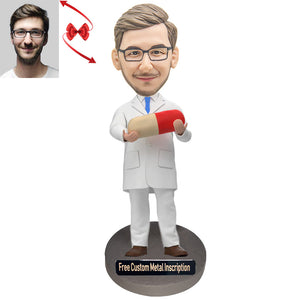 A Brilliant Doctor Custom Bobblehead with Free Metal Inscription