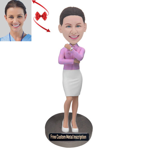 A Capable Female Boss Custom Bobblehead with Free Metal Inscription