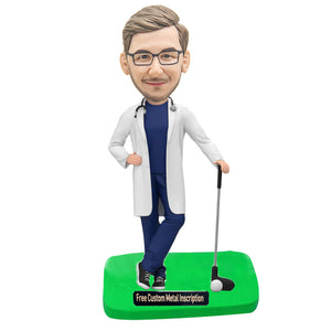 A Doctor Playing Golf Custom Bobblehead with Free Metal Inscription