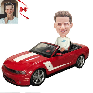 A Man Driving Sports Car Custom Bobblehead with Free Metal Inscription