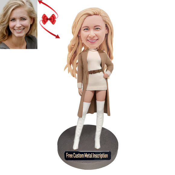 A Stunningly Beautiful Woman Custom Bobblehead with Free Metal Inscription