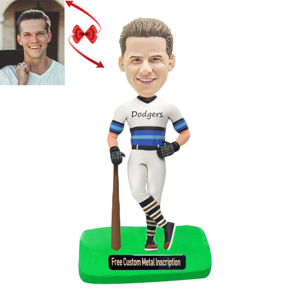 Baseball Lovers Dodgers White Baseball Jersey Custom Bobblehead with Free Metal Inscription