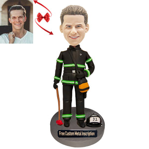 Brave Firefighter Custom Bobblehead with Free Metal Inscription