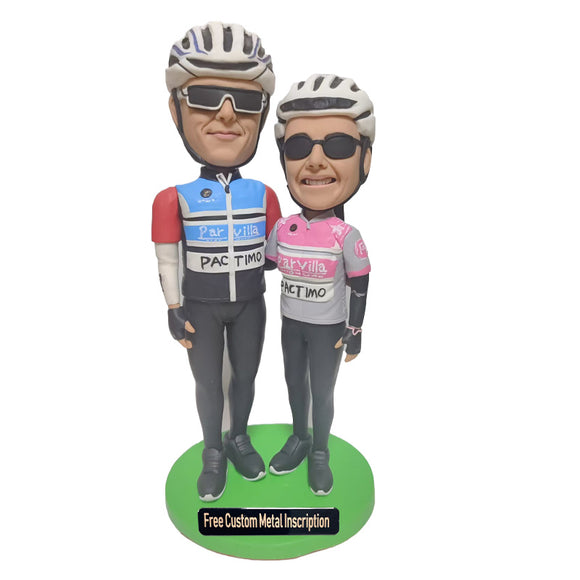 Couple Riding Bicycles Custom Bobblehead with Free Metal Inscription