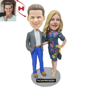 Elegant Couple Custom Bobblehead with Free Metal Inscription