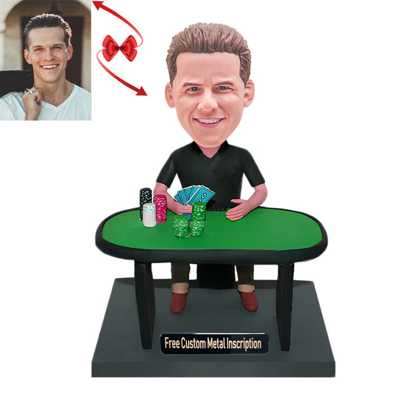 Gambler Gift From Your Pictures Custom Bobblehead with Free Metal Inscription