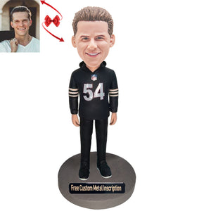 Handsome Man's Hoodie Custom Bobblehead with Free Metal Inscription