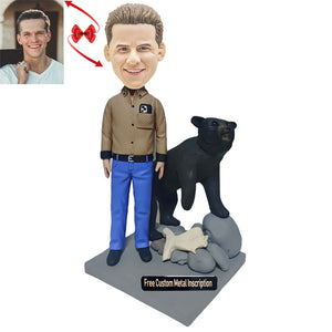 Hunting Black Bear Hunter Custom Bobblehead with Free Metal Inscription