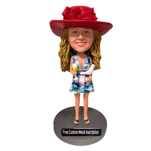 Lady on Beach Vacation Custom Bobblehead with Free Metal Inscription