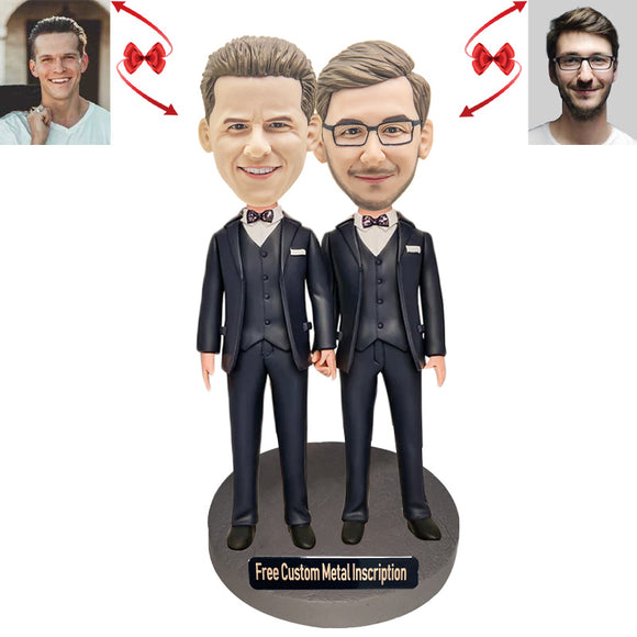 Male Same Gender Couple Custom Bobblehead with Free Metal Inscription