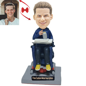 Man in Wheelchair Custom Bobblehead with  Free Metal Inscription