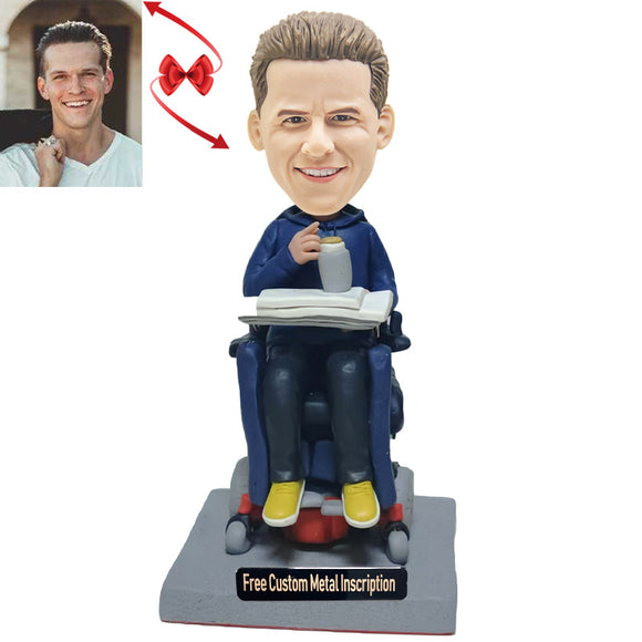 Man in Wheelchair Custom Bobblehead with  Free Metal Inscription