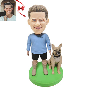 Men in Cowboy Boot Walk Dog Custom Bobblehead