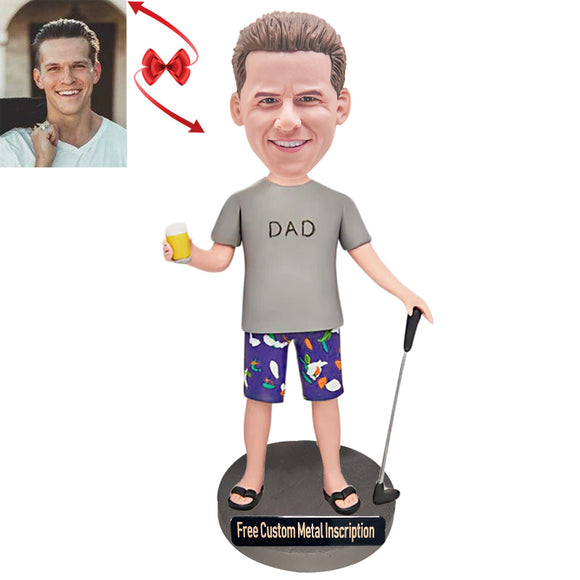 Playing Golf with A Drink in Hand Custom Bobblehead with Free Metal Inscription