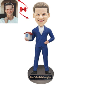 Professional Real Estate Agent Custom Bobblehead with Free Metal Inscription