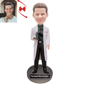 Scientist Holding A Microscope Custom Bobblehead with Free Metal Inscription