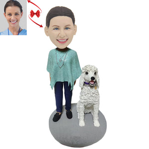 Women walk Poodle Custom Bobblehead